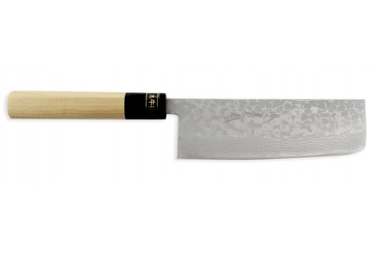 Couteau nakiri japonais artisanal Jikko Japan VG10 16.5cm damas 17 couches manche magnolia
