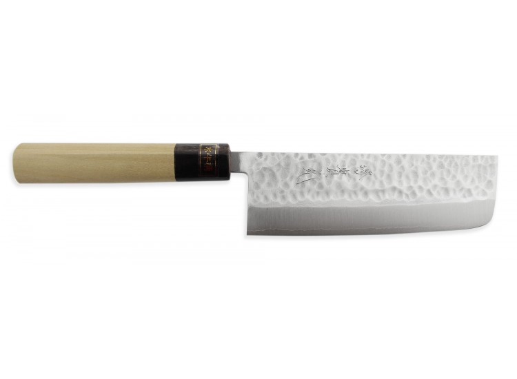 Couteau nakiri japonais artisanal Jikko Japan VG1 16.5cm martel&eacute; manche magnolia