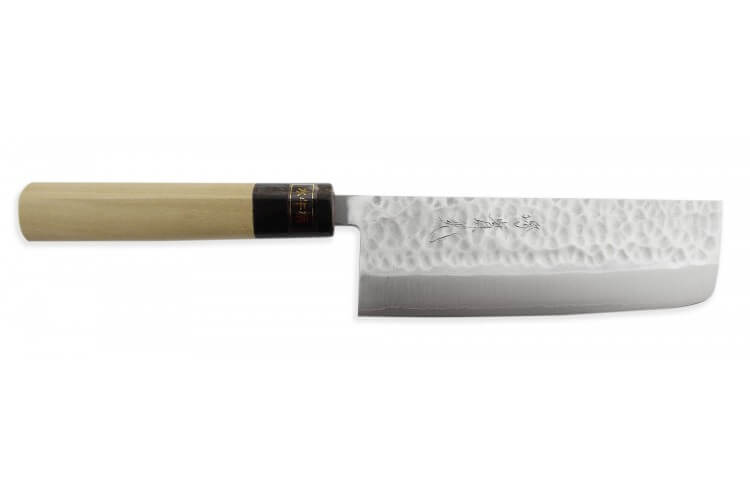 Couteau nakiri japonais artisanal Jikko Japan VG1 16.5cm martelé manche magnolia