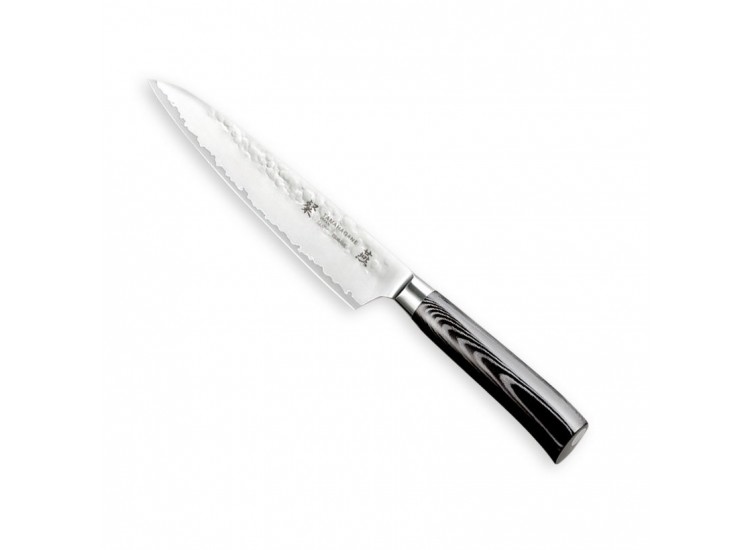 Couteau universel japonais Tamahagane Tsubame lame martel&eacute;e 15cm acier VG5