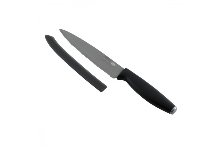 Couteau de cuisine dentel&eacute; KUHN RIKON Colori Titanium rev&ecirc;tement titane 13cm + prot&egrave;ge-lame