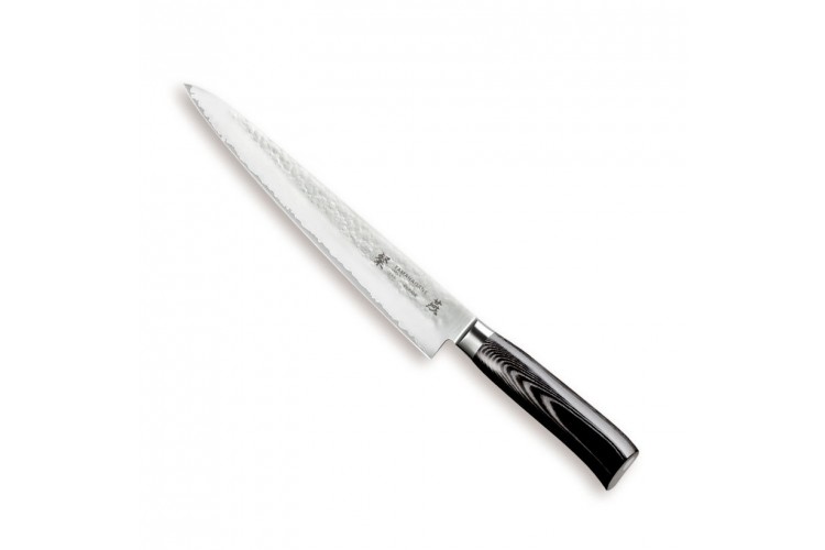 Couteau &agrave; trancher japonais Tamahagane Tsubame lame martel&eacute;e 24cm acier VG5