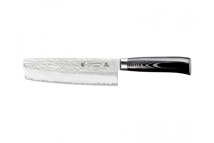 Couteau nakiri japonais Tamahagane Tsubame lame martel&eacute;e 18cm acier VG5