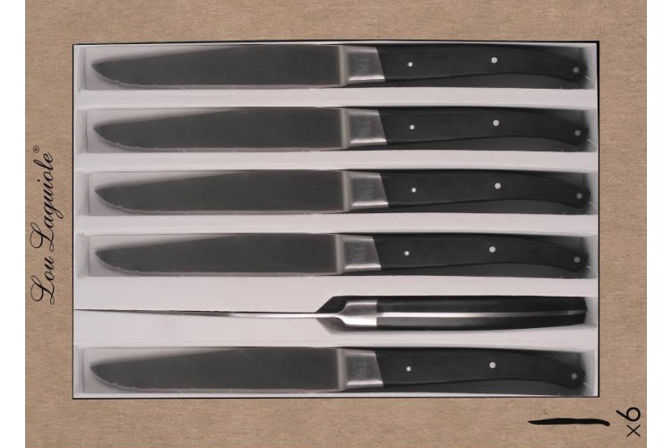 Coffret 6 couteaux &agrave; steak dentel&eacute;s LOU LAGUIOLE Pro pleine soie