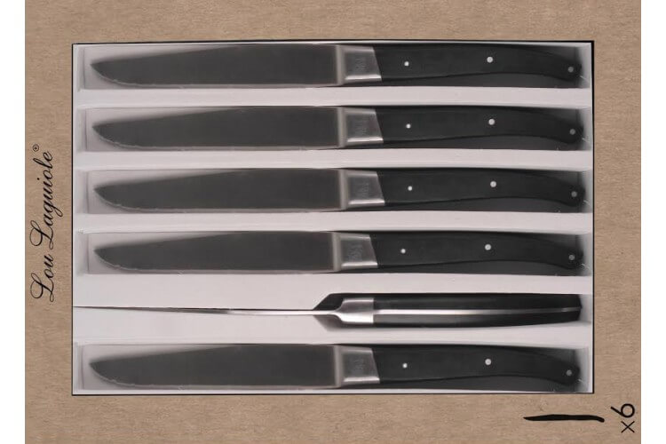 Coffret 6 couteaux à steak dentelés LOU LAGUIOLE Pro pleine soie