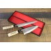 Coffret japonais 2 couteaux artisanaux JIKKO Tokusei Nihon Steel manches magnolia gravés