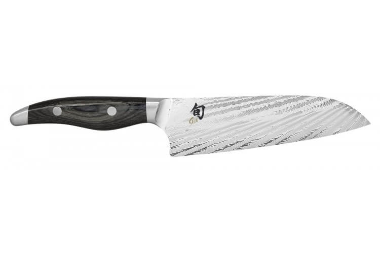 Couteau santoku japonais KAI Shun Nagare lame damas 72 couches Dual Core 18cm manche bombé