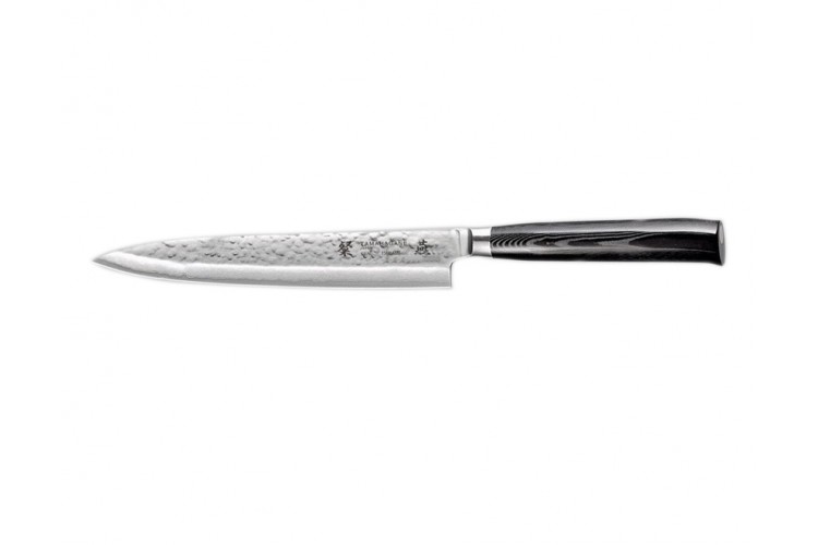 Couteau sashimi japonais Tamahagane Tsubame lame martel&eacute;e 21cm acier VG5