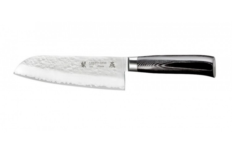 Couteau santoku japonais Tamahagane Tsubame lame martel&eacute;e 17.5cm acier VG5