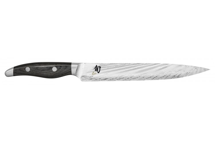 Couteau &agrave; trancher japonais KAI Shun Nagare lame damas 72 couches Dual Core 23cm manche bomb&eacute;