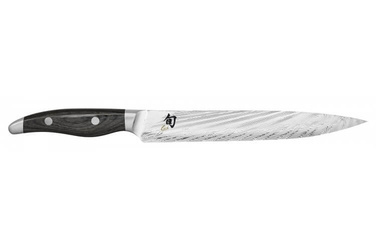 Couteau à trancher japonais KAI Shun Nagare lame damas 72 couches Dual Core 23cm manche bombé