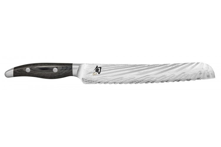 Couteau &agrave; pain japonais KAI Shun Nagare lame damas 72 couches Dual Core 23cm manche bomb&eacute;