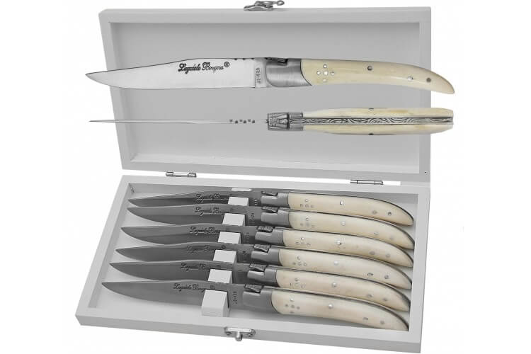 Coffret 6 couteaux de table Prestige Laguiole Bougna manches en os ouvragés