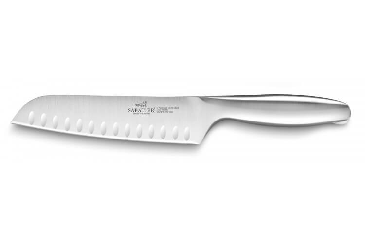 Couteau santoku Sabatier Fuso Nitro+ lame alvéolée Sandvik 18cm tout inox