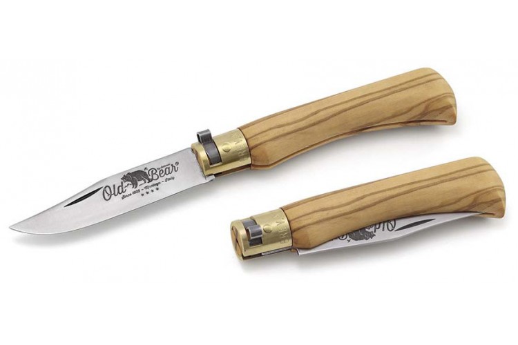 Couteau artisanal Old Bear lame inox 8cm manche olivier avec virole