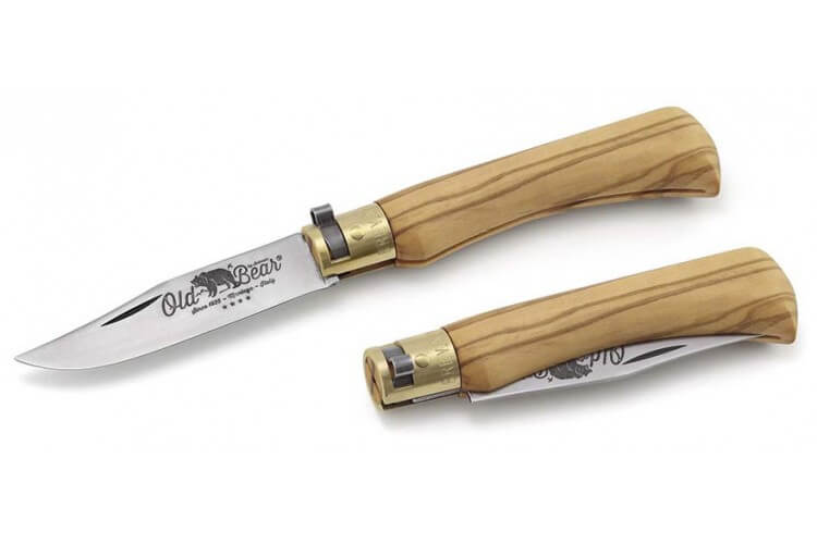 Couteau artisanal Old Bear lame inox 8cm manche olivier avec virole