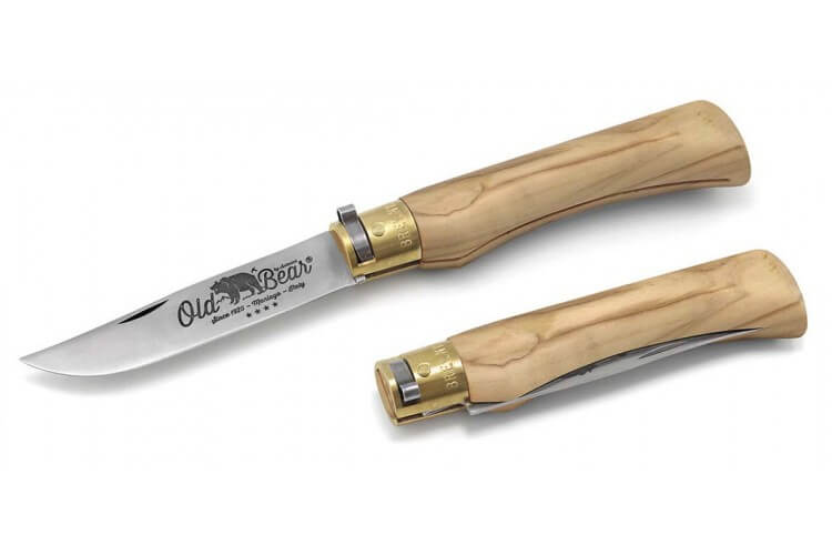 Couteau artisanal Old Bear lame inox 10cm manche olivier avec virole