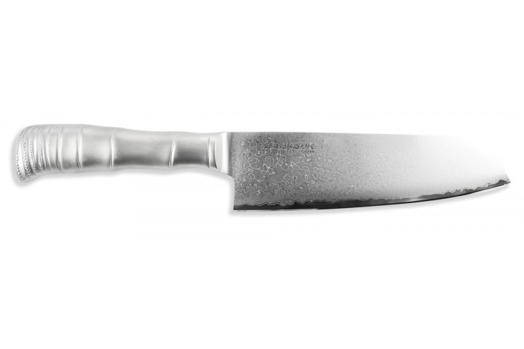 Couteau santoku japonais Tamahagane Bamboo Kyoto lame 17.5cm acier Damas VG5