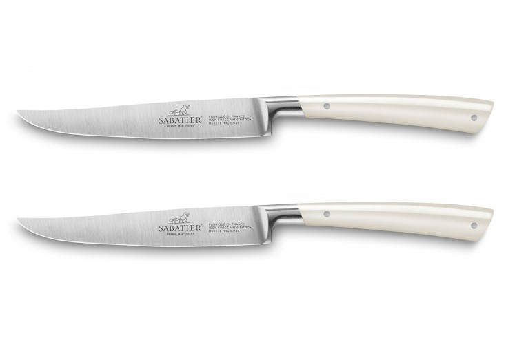 Coffret 2 couteaux &agrave; steak Sabatier Edonist Perle forg&eacute; 12cm fabrication fran&ccedil;aise