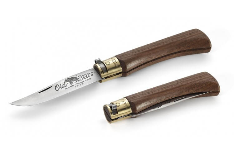 Couteau artisanal Old Bear lame inox 9cm manche noyer avec virole