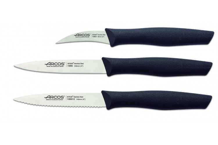 Set 3 couteaux &agrave; l&eacute;gumes Arcos Nova lames acier NITRUM manche noir