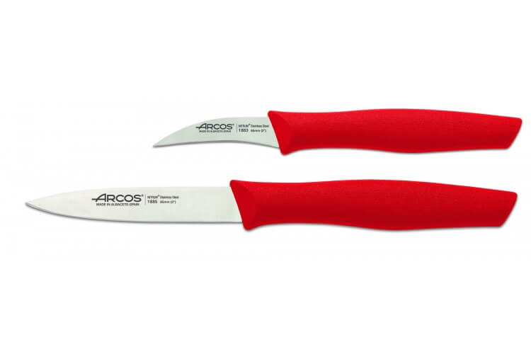 Set 2 couteaux Arcos Nova lames acier inox NITRUM manches rouges