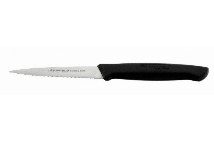 Couteau d'office Bargoin Creative Chef lame dentel&eacute;e 10cm manche surmoul&eacute; noir