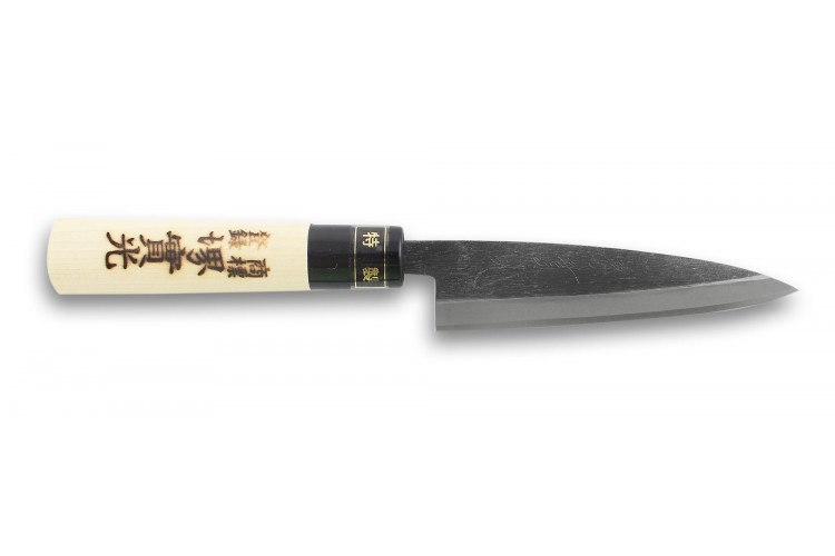 Couteau Kaisaki japonais artisanal JIKKO Tokusei lame brute 12cm Nihon Steel magnolia grav&eacute;