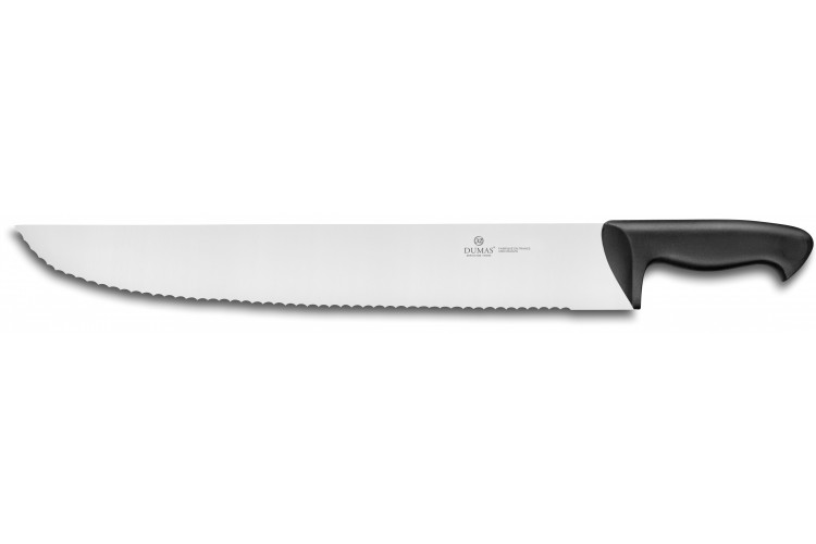 Couteau &agrave; poisson lame large crant&eacute;e 32 Dumas Thermo Black 45cm manche surmoul&eacute;