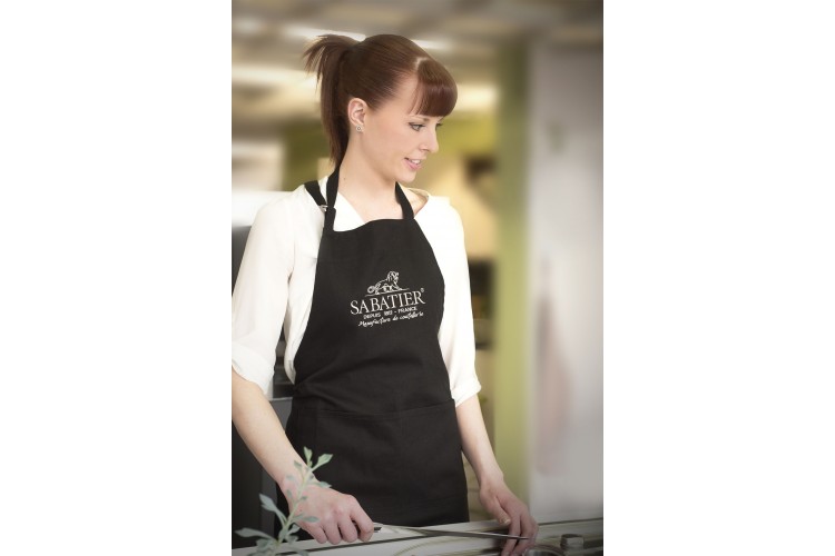 Tablier de chef professionnel Sabatier 100% coton noir 90 x 100cm