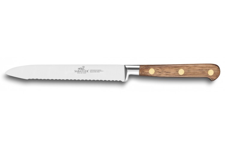 Couteau &agrave; tomates forg&eacute; Sabatier Perigord dentel&eacute; 12cm manche en noyer
