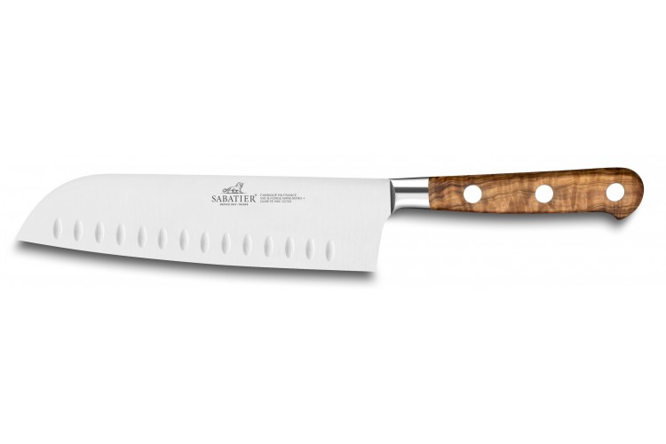 Couteau santoku SABATIER Proven&ccedil;ao 100% forg&eacute; alv&eacute;ol&eacute; 18cm manche olivier