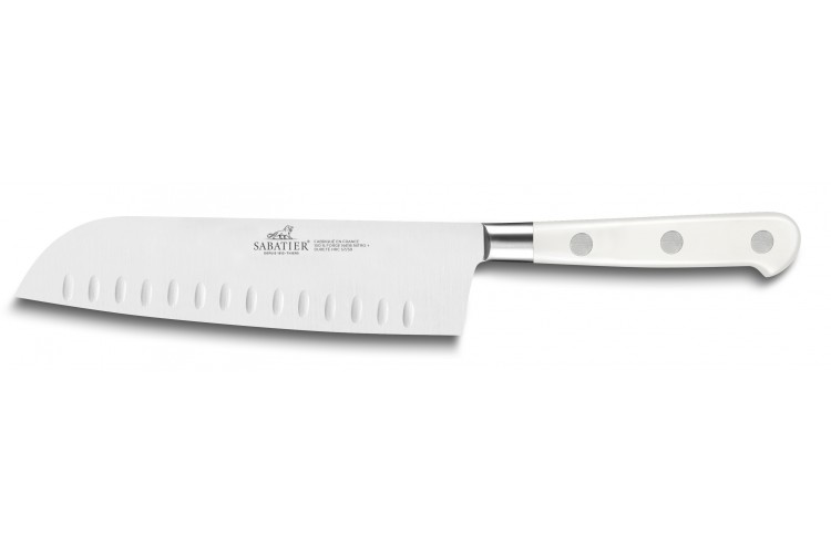 Couteau santoku Sabatier Toque blanche 100% forg&eacute; alv&eacute;ol&eacute; 18cm