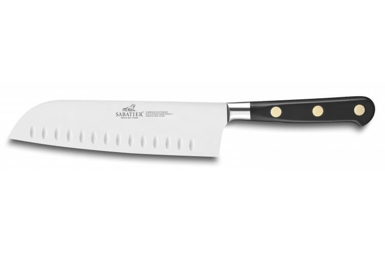 Couteau santoku SABATIER Idéal Inox 100% forgé rivets laiton alvéolé 17.5cm