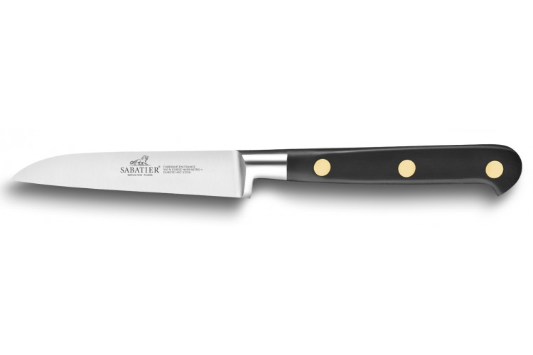Couteau d'office SABATIER Id&eacute;al Inox 100% forg&eacute; rivets laiton dos droit 9cm