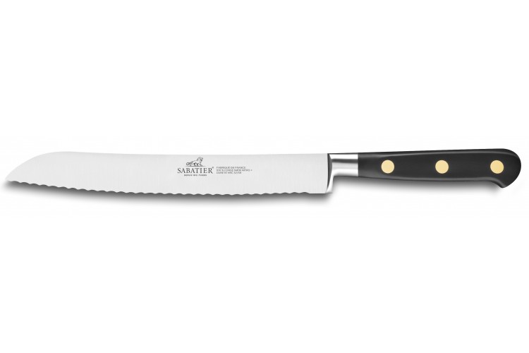 Couteau &agrave; pain SABATIER Id&eacute;al Inox 100% forg&eacute; rivets laiton dent&eacute; 20cm