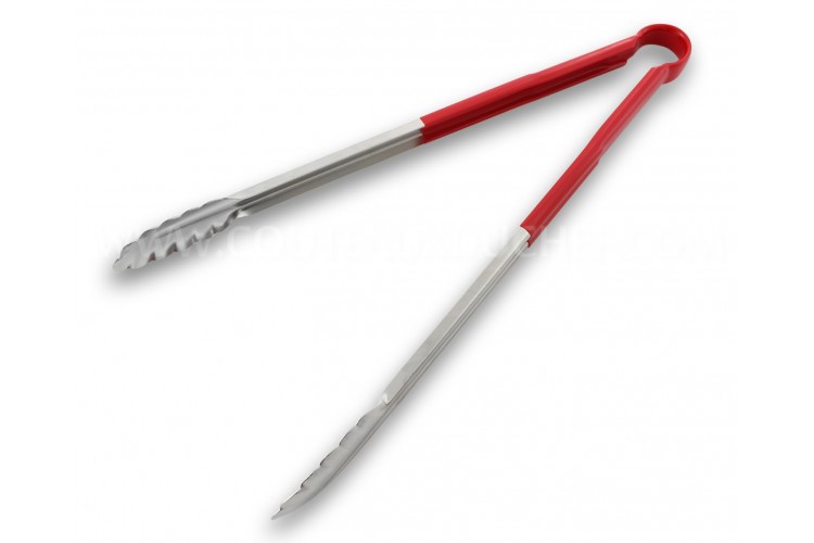 Pince de cuisine professionnelle 40cm manche antid&eacute;rapant rouge
