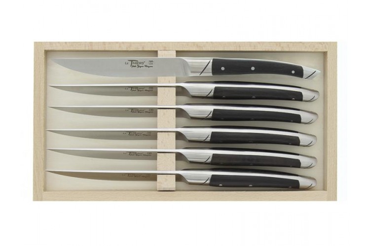Coffret 6 couteaux de table Avantage Le Thiers Goyon-Chazeau manches en &eacute;b&egrave;ne