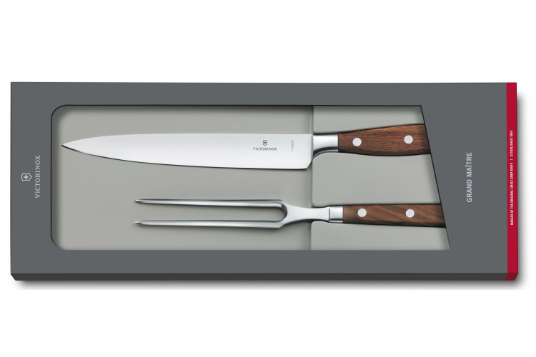 Coffret &agrave; d&eacute;couper Victorinox Grand Ma&icirc;tre Rosewood couteau &agrave; d&eacute;couper + fourchette de chef