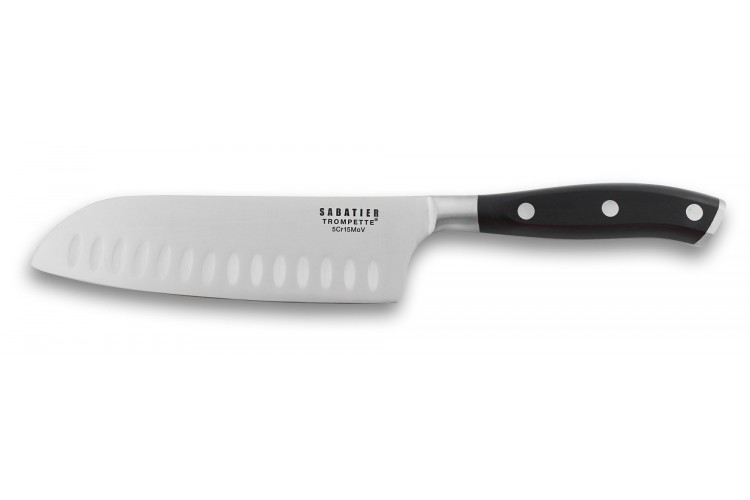 Couteau santoku alv&eacute;ol&eacute; Sabatier Trompette Vulcano 17cm 3 rivets