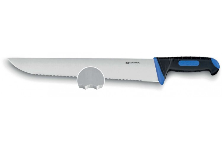 Couteau &agrave; poisson BARGOIN lame crant&eacute;e 35cm manche bleu