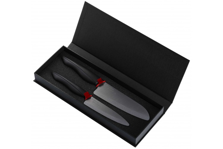 Coffret cadeau KYOCERA 2 couteaux c&eacute;ramique haut de gamme lames noires
