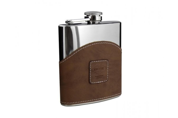 Flasque inox gain&eacute;e fa&ccedil;on cuir avec bouchon ba&iuml;onnette - 180ml
