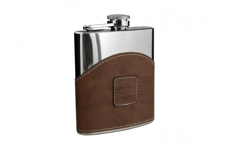Flasque inox gainée façon cuir avec bouchon baïonnette - 180ml