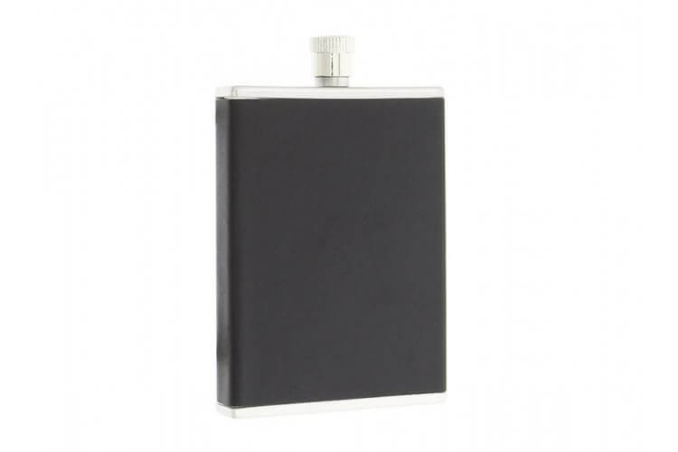Flasque plate inox gainée façon cuir, bouchon simple 90ml