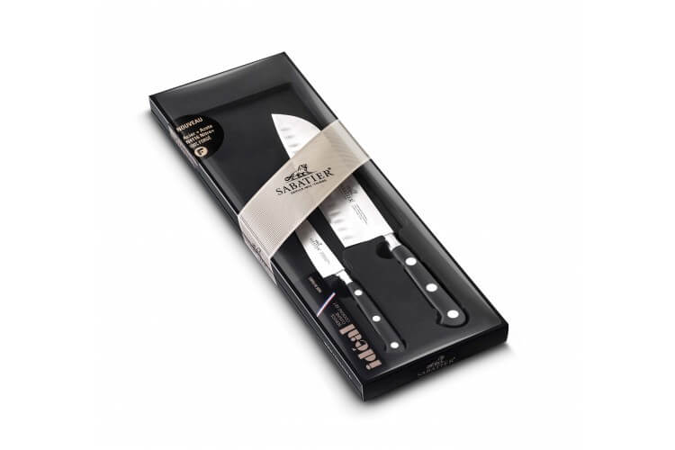 Coffret 2 couteaux français SABATIER Idéal Inox 100% forgé Santoku+Office