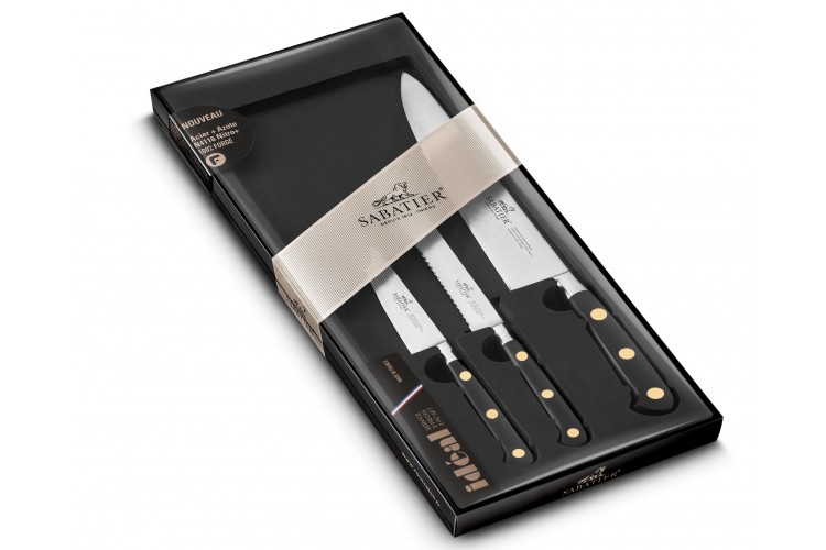 Coffret 3 couteaux SABATIER Id&eacute;al Laiton 100% forg&eacute; et fran&ccedil;ais