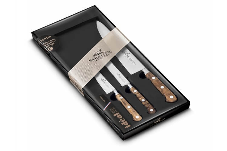 Coffret 3 couteaux SABATIER Provençao 100% forgés manches olivier