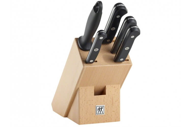 Bloc en hêtre 4 couteaux Zwilling Gourmet + 1 fusil à aiguiser