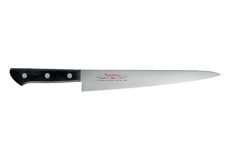Couteau &agrave; d&eacute;couper japonais Masahiro BWH 24cm acier MBS-26 manche Pakkawood